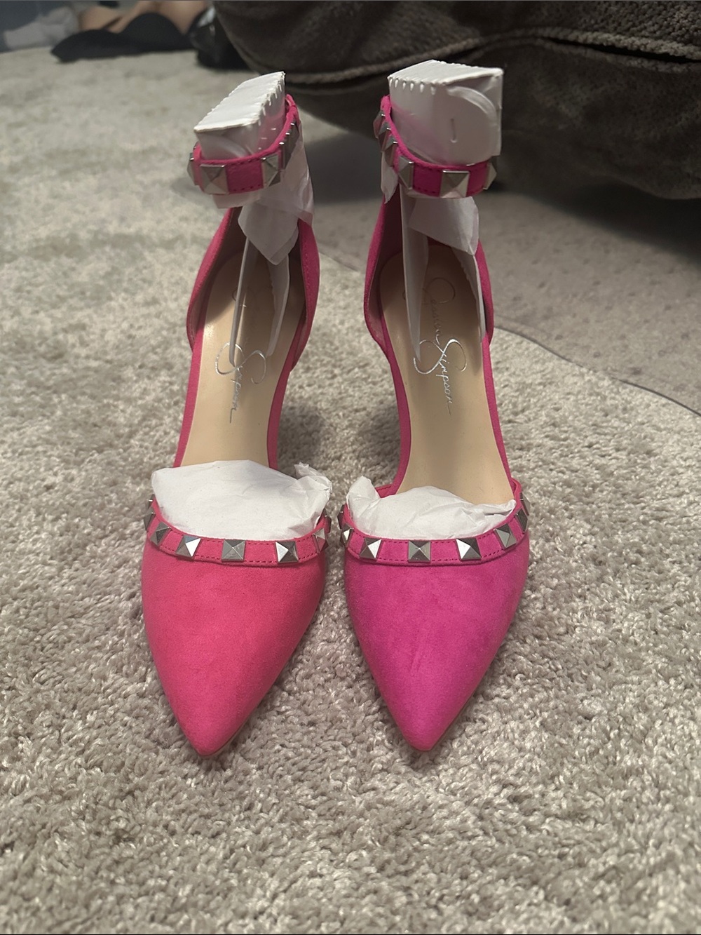 Jessica Simpson Magenta Suede  Studded Pointed-Toe Ankle-Strap Heels NWOB